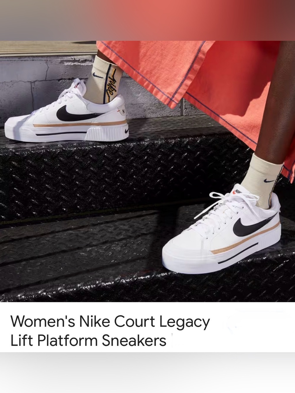 Nike Court Legacy Lift Platform Sneakers White/Black/Beige DM7590-100 Size:6.5